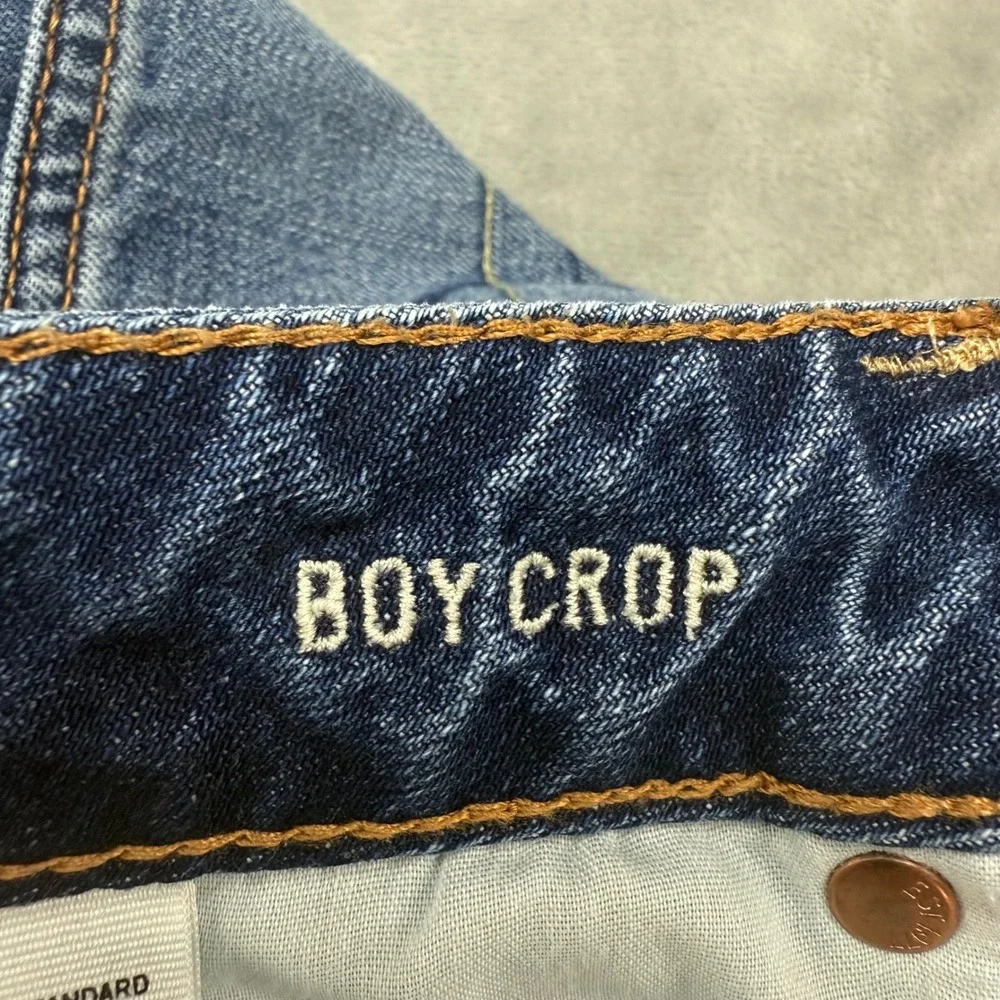 American Eagle Boyfriend‎ Crop Jeans Womens Size 6 Distressed Blue Button Fly